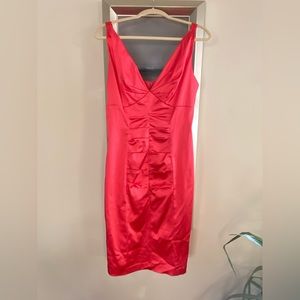 Classy deep pink satin cocktail dress by Suzy Chin for Maggie Boutique. Size 10